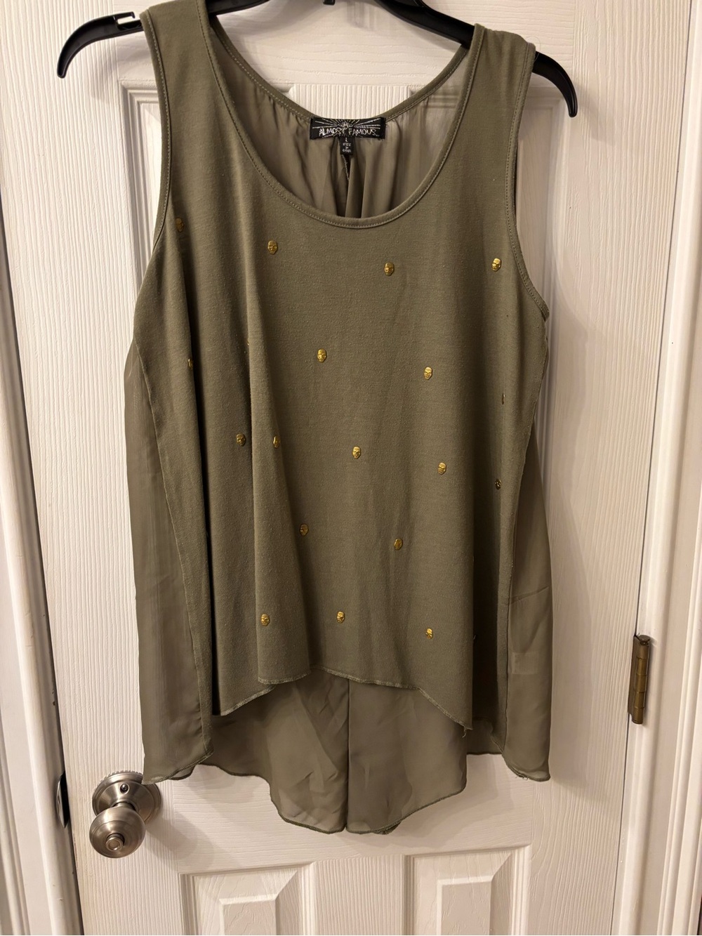 Almost Famous Olive Green Tank Top with Gold Studs